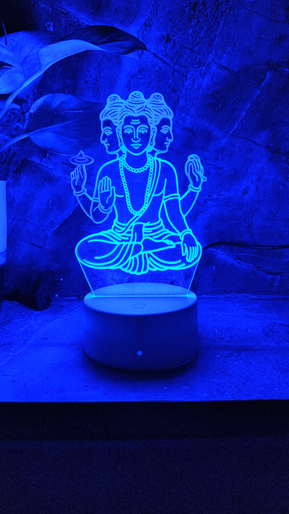Dattatreya Maharaj 3D LED Illusion Lamp – Divine Glow | Premium Box | 7-Color Base