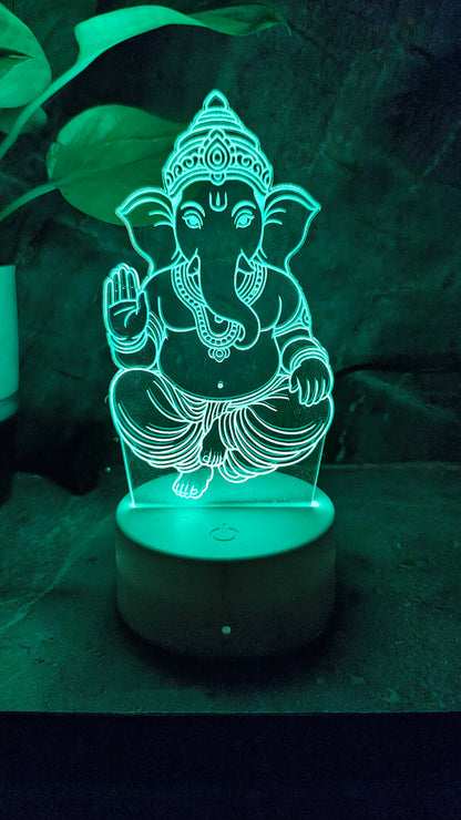 Ganpati Bappa 3D LED Illusion Lamp – 7 Color Glow | Premium Box