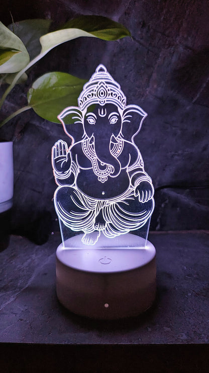 Ganpati Bappa 3D LED Illusion Lamp – 7 Color Glow | Premium Box