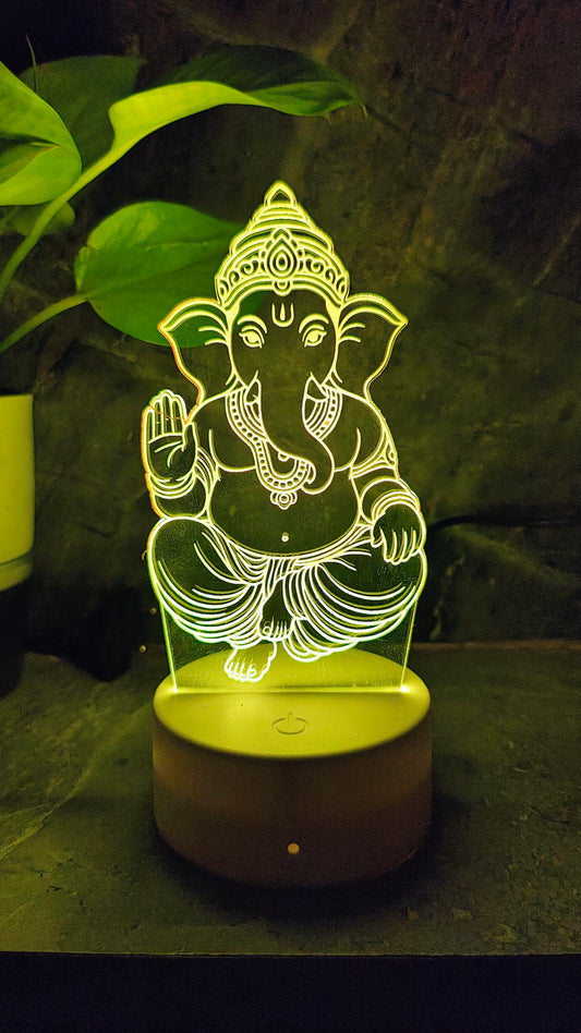 Ganpati Bappa 3D LED Illusion Lamp – 7 Color Glow | Premium Box