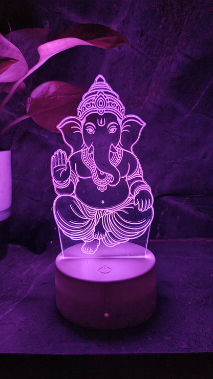 Ganpati Bappa 3D LED Illusion Lamp – 7 Color Glow | Premium Box