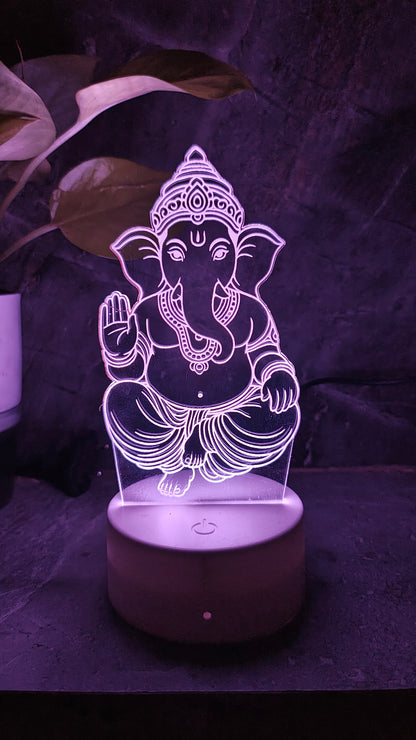 Ganpati Bappa 3D LED Illusion Lamp – 7 Color Glow | Premium Box