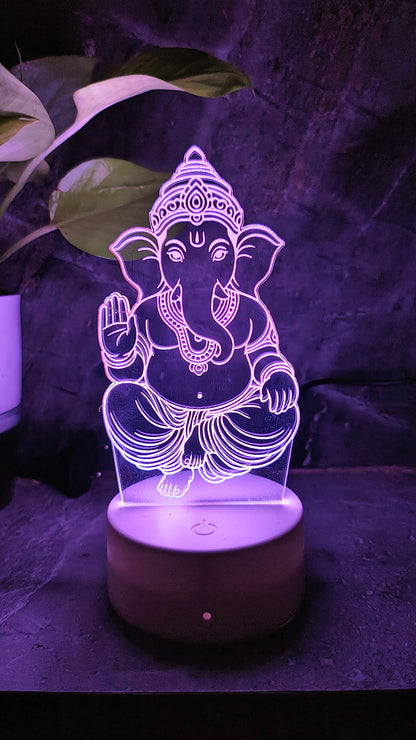 Ganpati Bappa 3D LED Illusion Lamp – 7 Color Glow | Premium Box