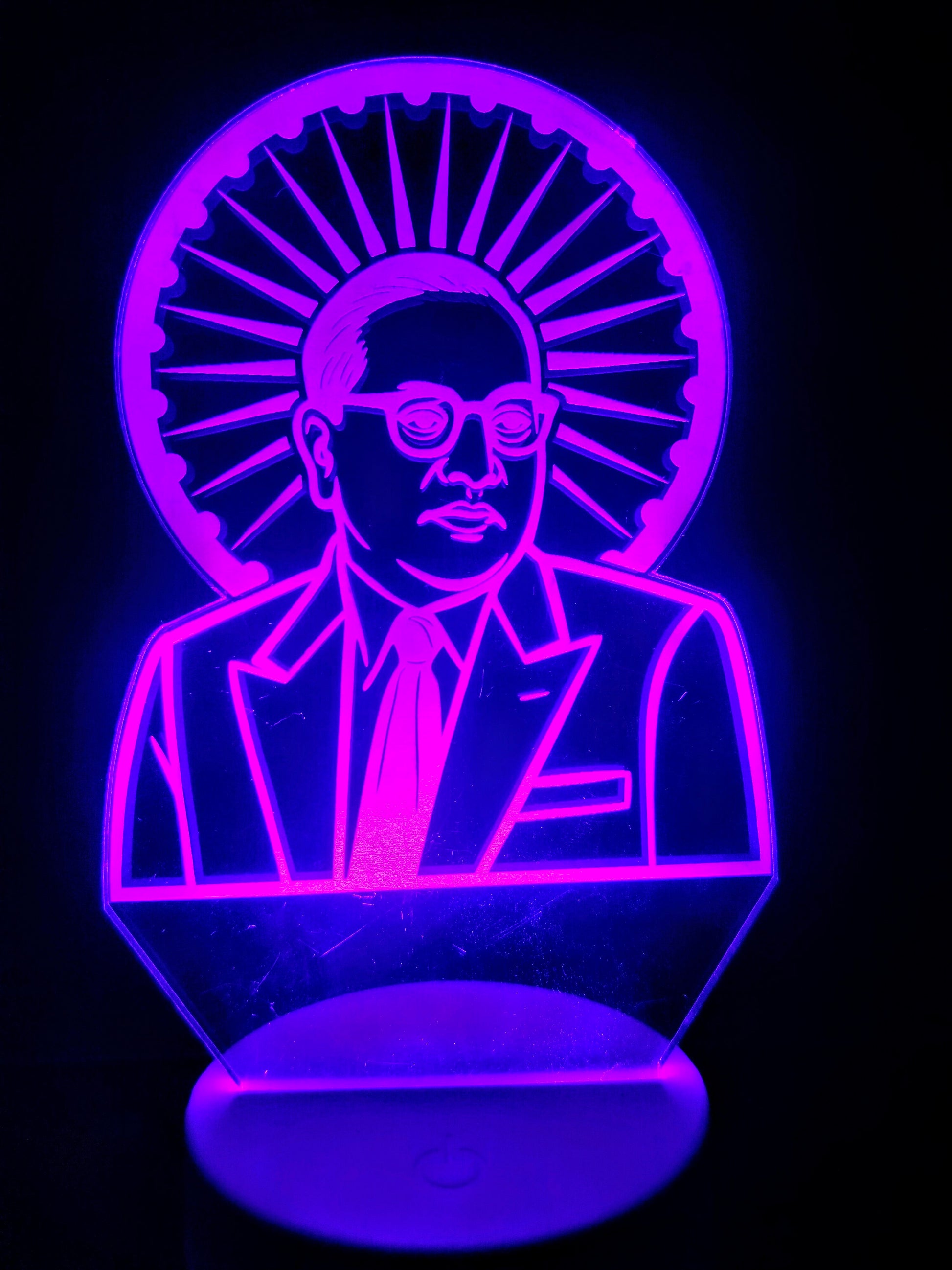 Ambedkar LED lamp used in pooja room

Spiritual setup with diya and Ambedkar portrait lamp

Indian cultural lamp of Ambedkar for prayer corner

3D illusion lamp of Babasaheb with pooja decor