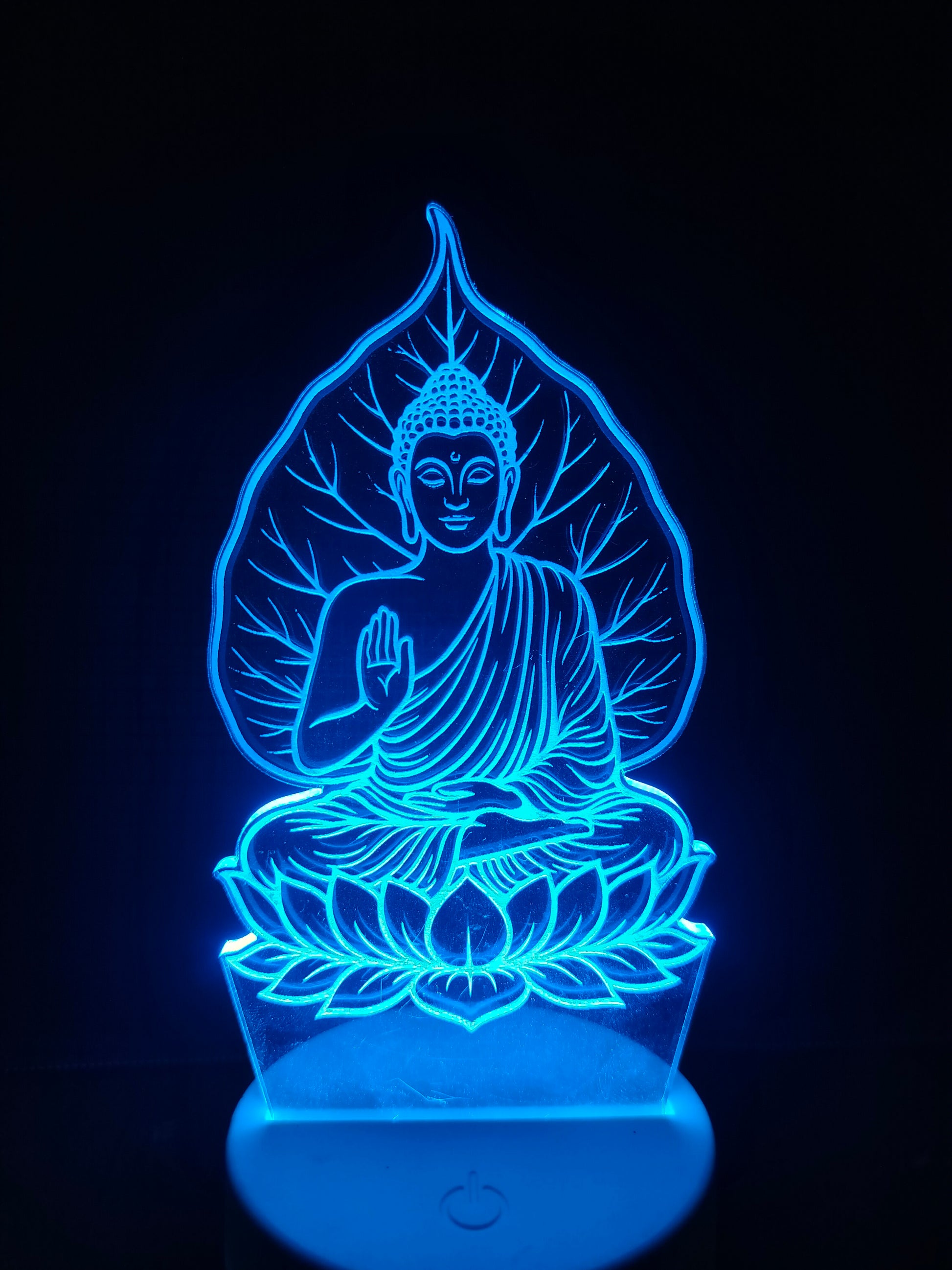 Dimensions of Buddha and Bodhi tree LED lamp

Size of 3D acrylic Buddha light shown with ruler

Height and width scale of meditation lamp

Product measurement image of Buddha illusion lamp