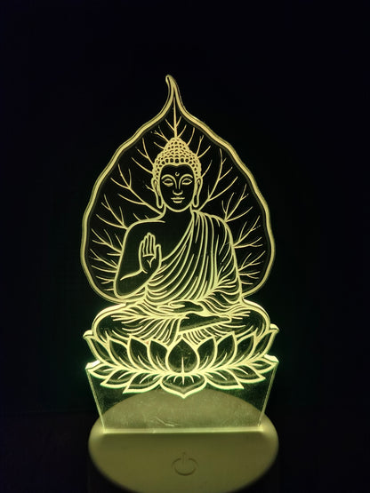 Gautam Buddha sitting under Bodhi tree LED lamp

3D illusion lamp of Buddha meditating beneath peepal tree

Spiritual night light showing Buddha's enlightenment moment

LED portrait lamp of Gautam Buddha with tree of wisdom

