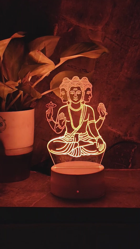 Dattatreya Maharaj 3D LED Illusion Lamp – Divine Glow | Premium Box | 7-Color Base