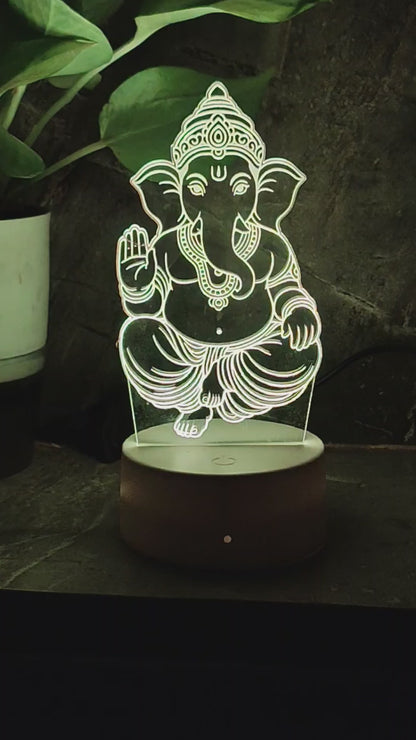 Ganpati Bappa 3D LED Illusion Lamp – 7 Color Glow | Premium Box