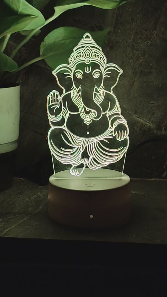 Ganpati Bappa 3D LED Illusion Lamp – 7 Color Glow | Premium Box