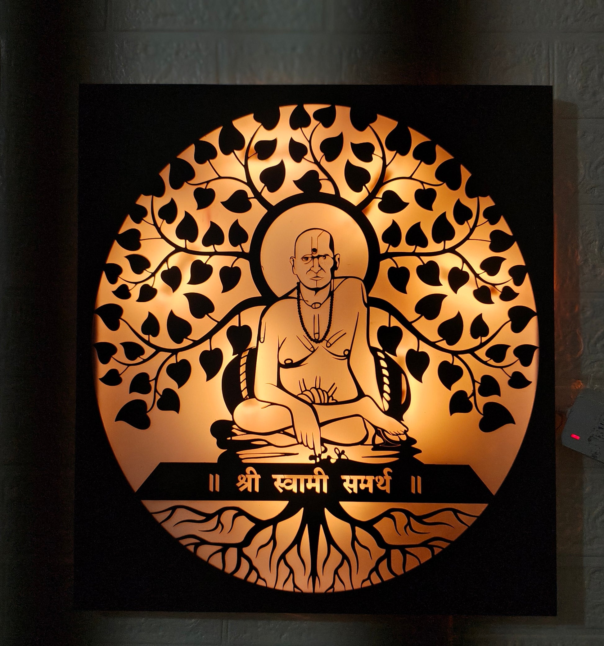 Swami Samarth 3D Illusion LED Lamp glowing in multiple colors for devotional home decor
Shri Swami Samarth LED wall hanging 16 inch design
Swami Samarth backlit acrylic wall art by Glow X Art
Warm LED spiritual wall frame of Swami Samarth
Laser cut Swami Samarth wall décor with LED light
Divine Swami Samarth acrylic silhouette lamp
Home temple LED wall hanging of Swami Samarth
Swami Samarth spiritual lighting décor for home
Acrylic black laser cut LED spiritual wall frame
Swami Samarth pooja 