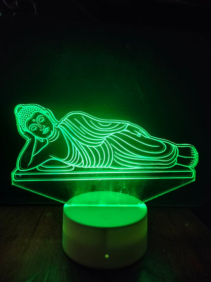 Height and width of reclining Buddha LED lamp

Product size of Buddha illusion light shown with ruler

LED lamp dimensions for home decor use

Measurement guide for Buddha 3D acrylic lamp