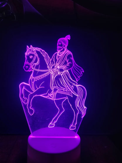 Shivaji Maharaj lamp in home setting

Indian history-themed LED decor lamp

Night lamp of Shivaji in bedroom corner

Warrior-themed LED decor for living room