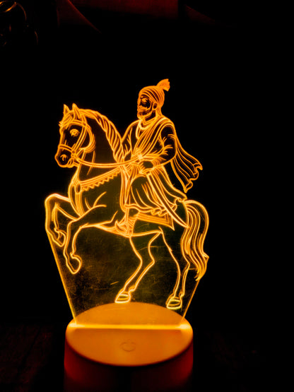 Chatrapati Shivaji Maharaj 3D lamp glowing in dark

LED illusion light of Shivaji Maharaj on horse

Shivaji Maharaj night lamp for room decor

Spiritual LED lamp of warrior king on horse
