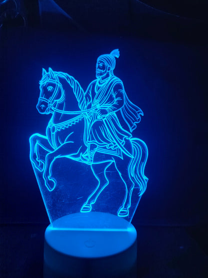 Glowxart Shivaji Maharaj lamp with packaging

LED lamp and box featuring Shivaji on horse

Gift box and lamp set of Shivaji Maharaj 3D light

Unboxed Shivaji lamp with branded packaging