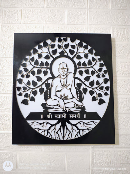 Decorative wall art with a central figure and tree-like design on a black background, mounted on a white tiled wall.
Home temple LED wall hanging of Swami Samarth
Swami Samarth spiritual lighting décor for home
Acrylic black laser cut LED spiritual wall frame
Swami Samarth pooja room backlit wall art
Handmade spiritual LED hanging frame India
Glow X Art Swami Samarth premium wall light
Housewarming gift Swami Samarth LED frame
